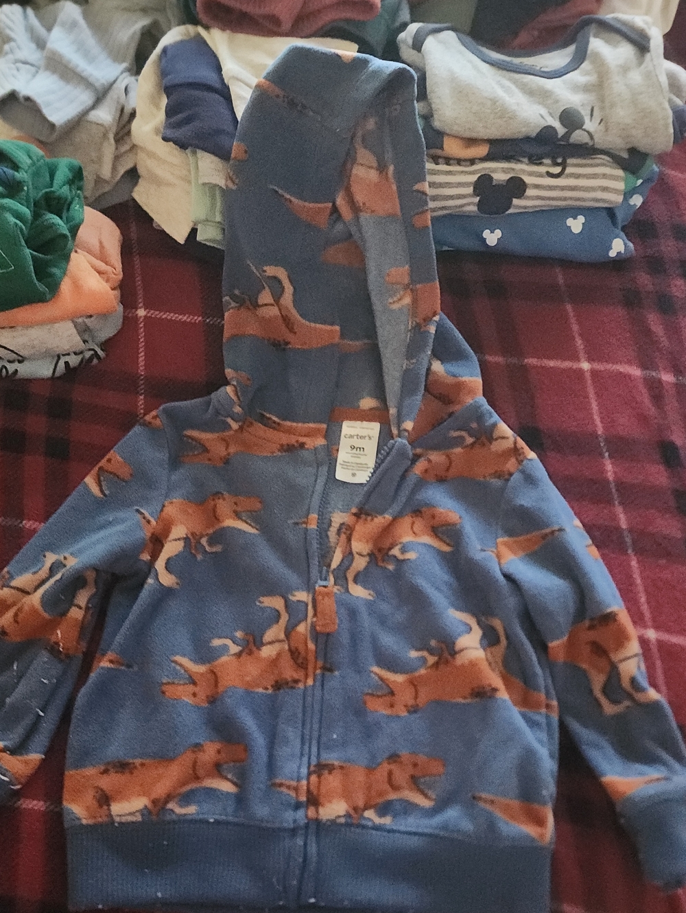 Carter's Blue Hoodie with Brown Dinosaur Print